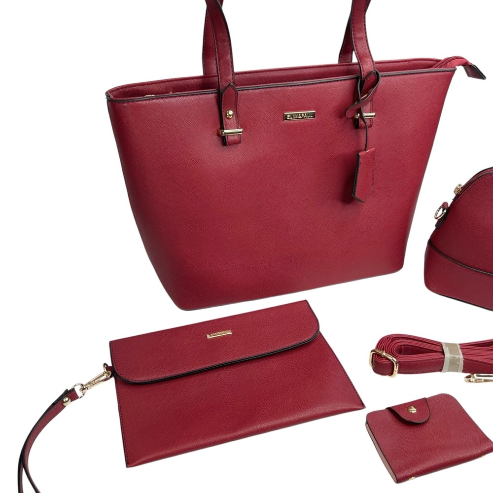 NWOT Elim & Paul Red Faux Leather 4 Piece Purse Bag Set - Picture 3 of 16